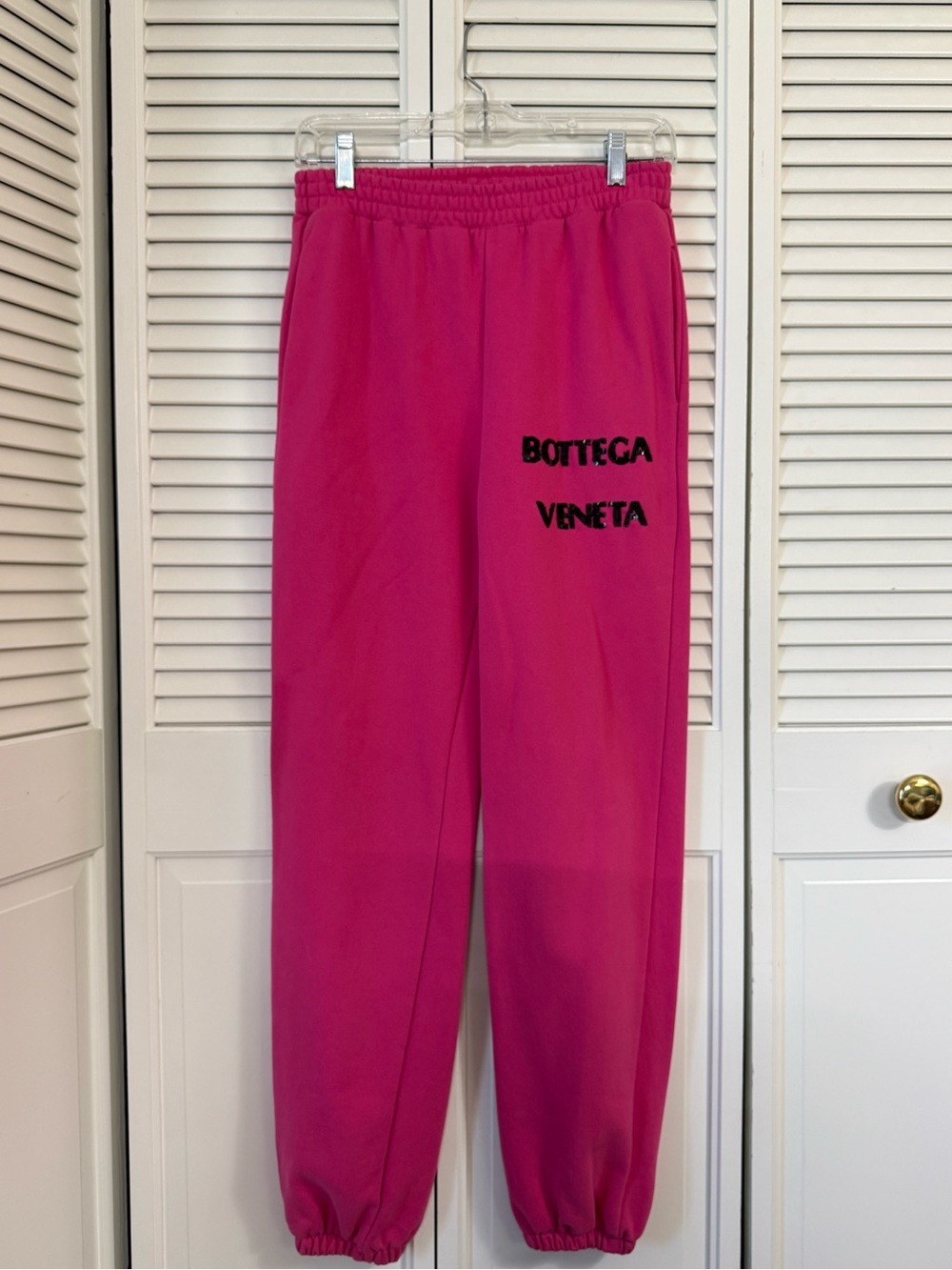 Bottega Veneta Women's Pink Cotton Fleece Logo Sequin Jogger Pants Size S